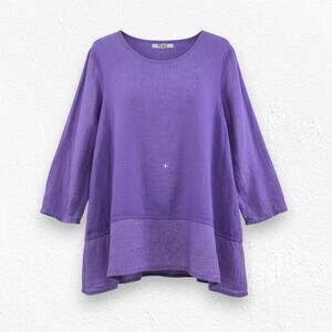 Y2K Vintage FLAX Purple Linen Tunic Top Oversized Long Sleeve Blouse Size XL